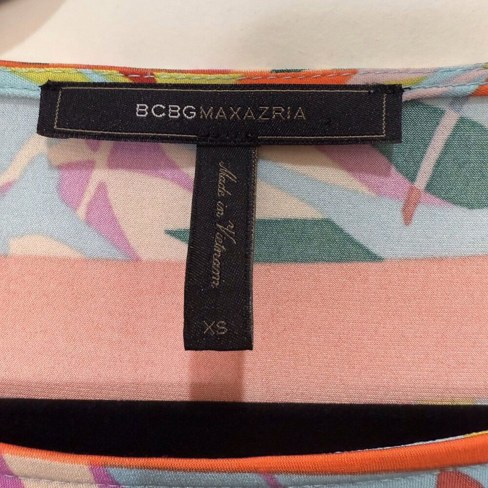 BCBGMaxAzria Colorful Striped Tropical 3/4‎ sleeve Shift Dress size XS Vacation - Picture 3 of 16